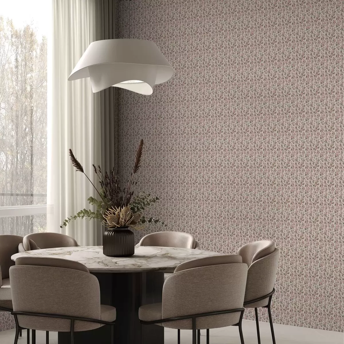 Papel de parede Rosas cor-de-rosa em um fundo bege a00346