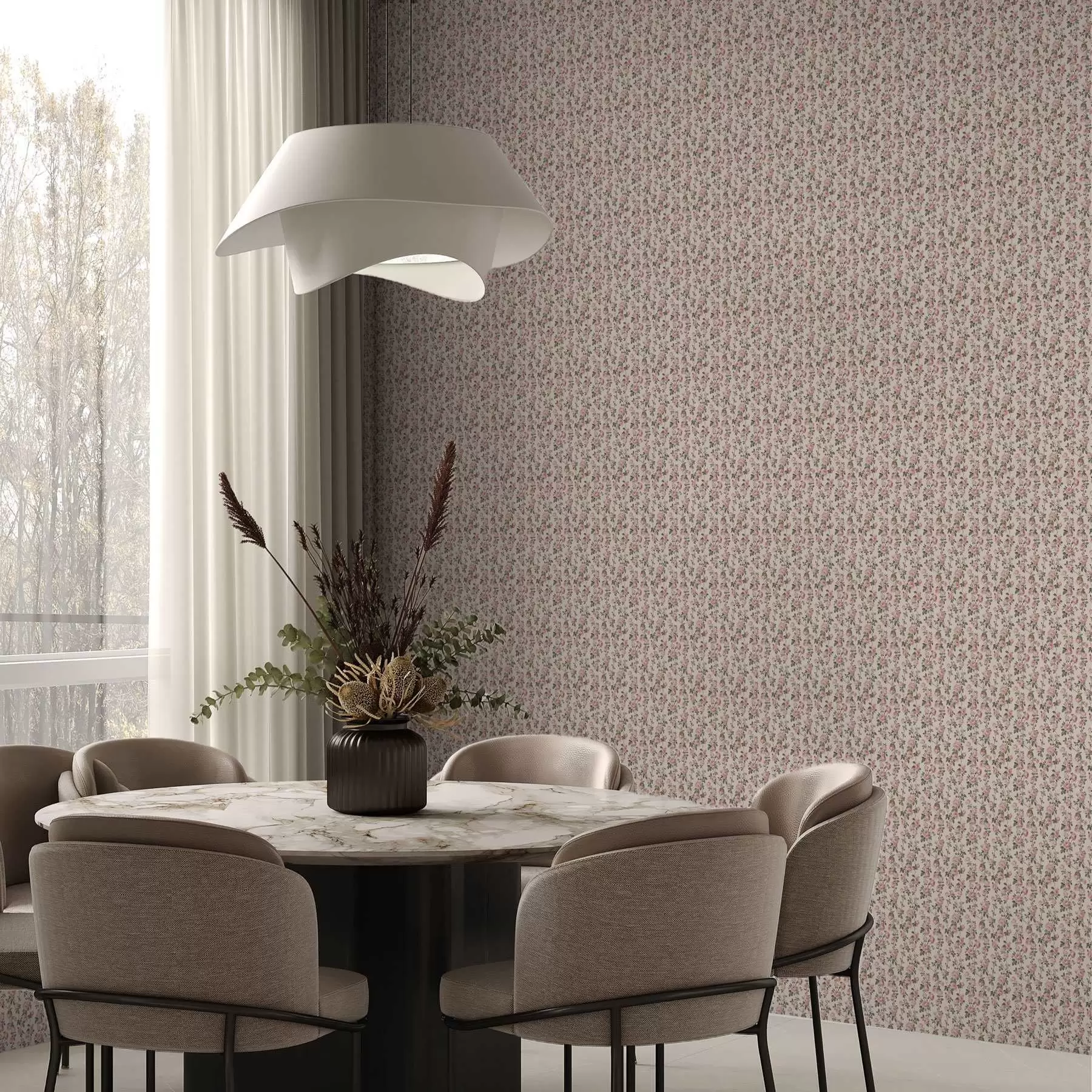 murais de parede Rosas cor-de-rosa em um fundo bege a00346