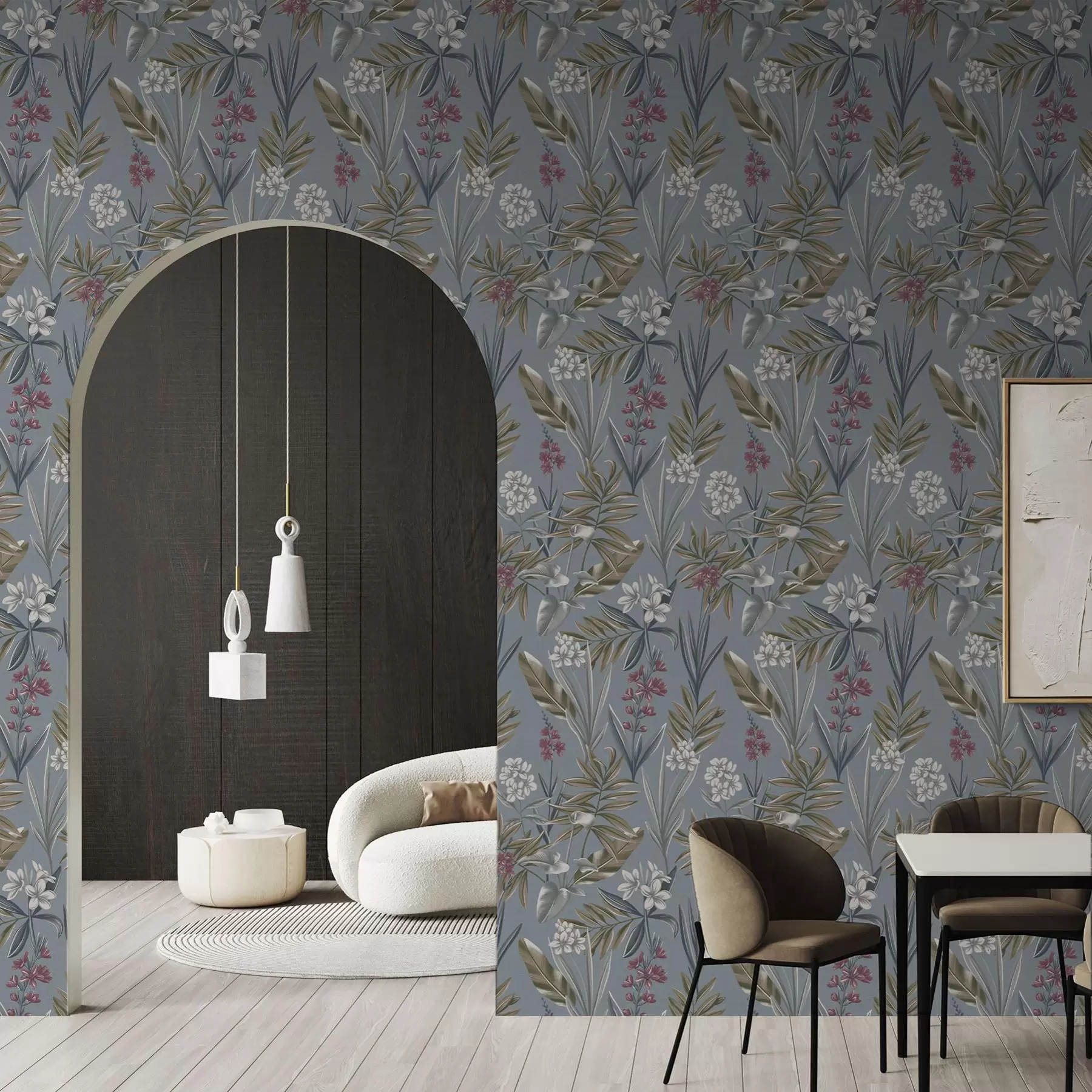 murais de parede Ramos florais em um fundo cinza-azulado a00350