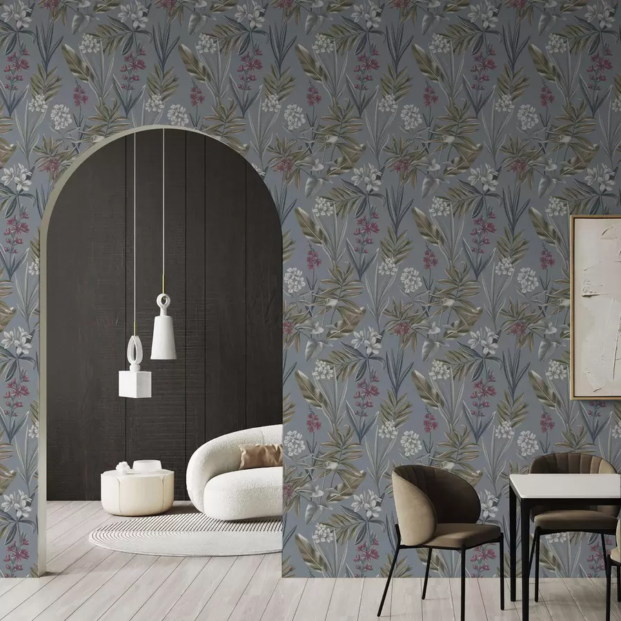 murais de parede Ramos florais em um fundo cinza-azulado a00350