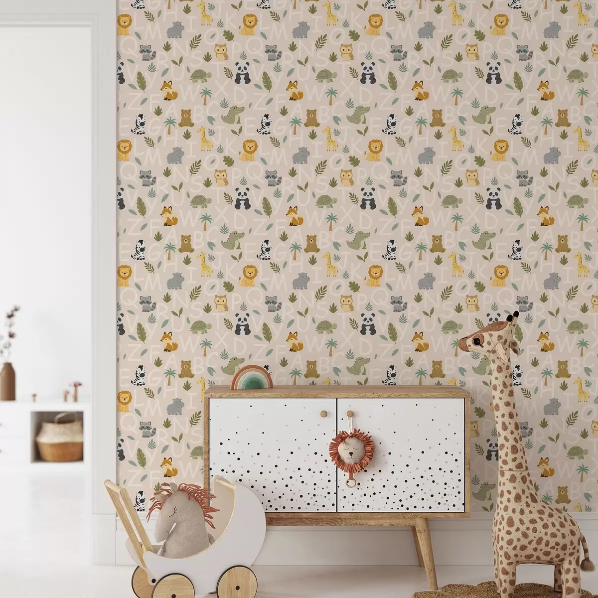 Papel de parede Alfabeto com animais e plantas fofos para crianças a00400