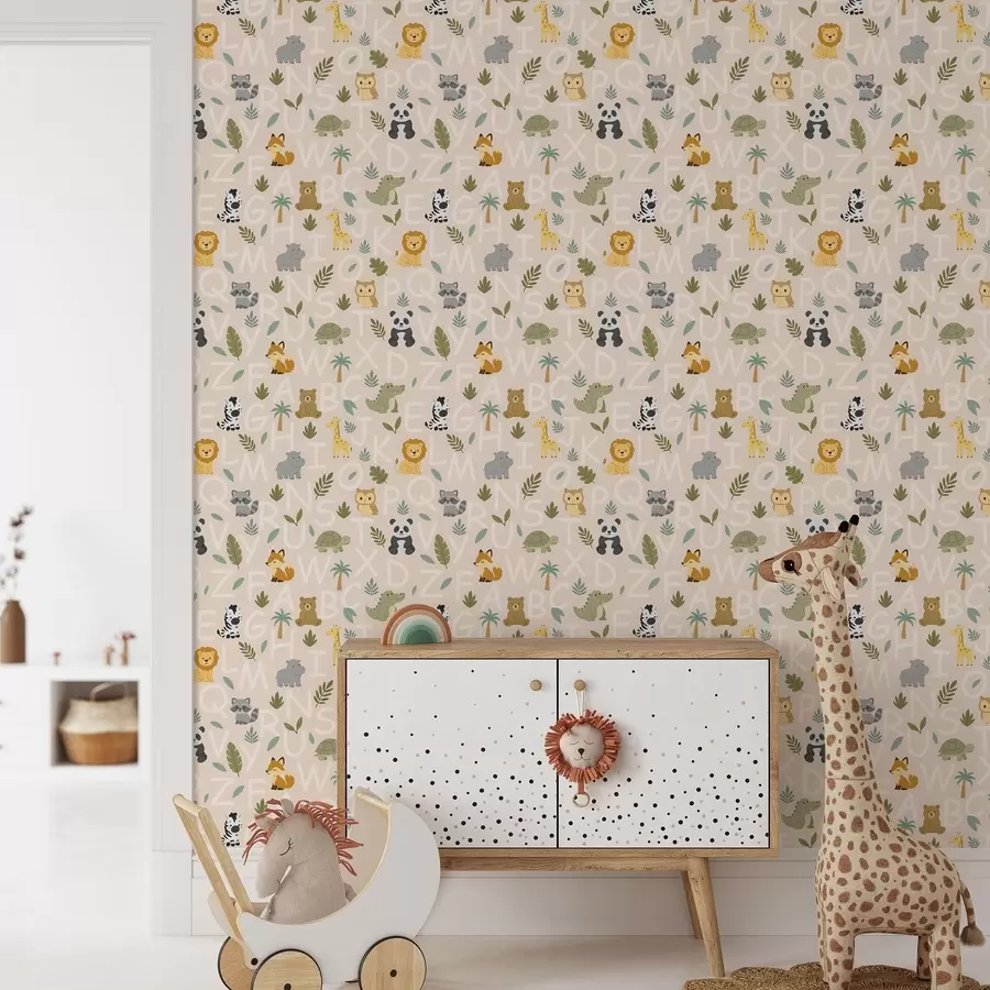 murais de parede Alfabeto com animais e plantas fofos para crianças a00400