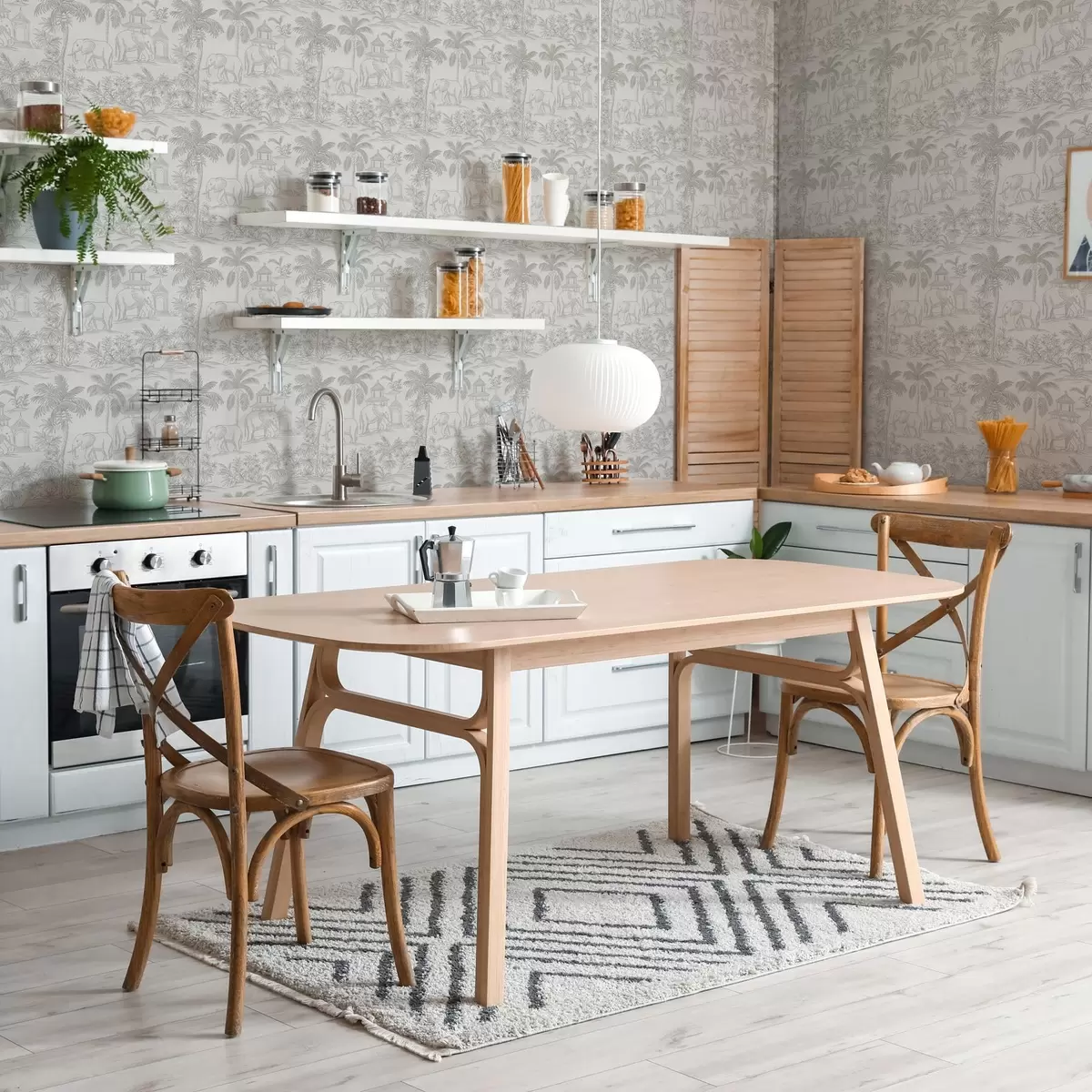 Papel de parede Elefantes monocromáticos e selva em estilo gráfico a00410