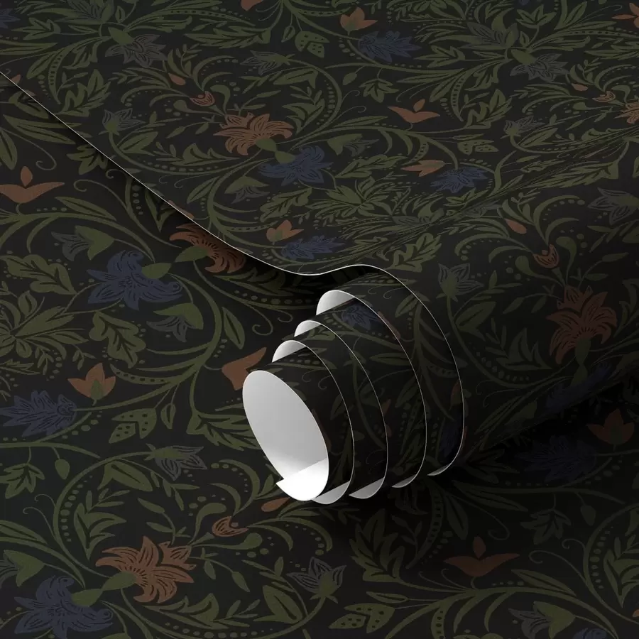 murais de parede Ornamento escuro com plantas em estilo clássico a00412