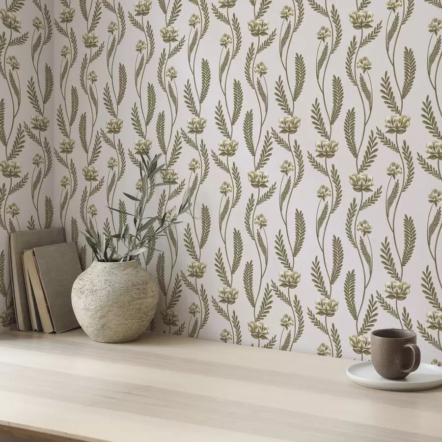 murais de parede Ornamento vertical com flores brancas em um fundo rosa a00476