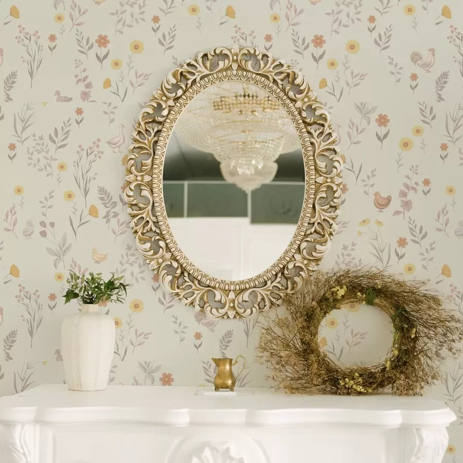 murais de parede Flores do campo e galinhas em tons pastéis suaves a00478