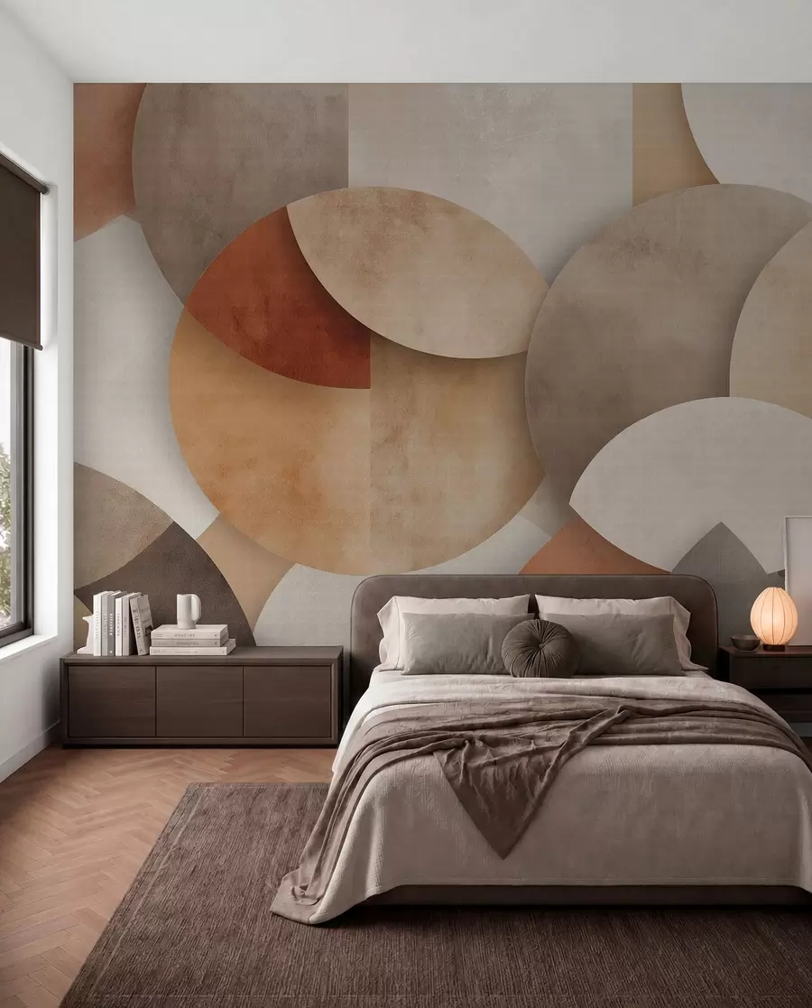 murais de parede geometria abstrata texturizada em tons quentes de marrom e ocre w04310