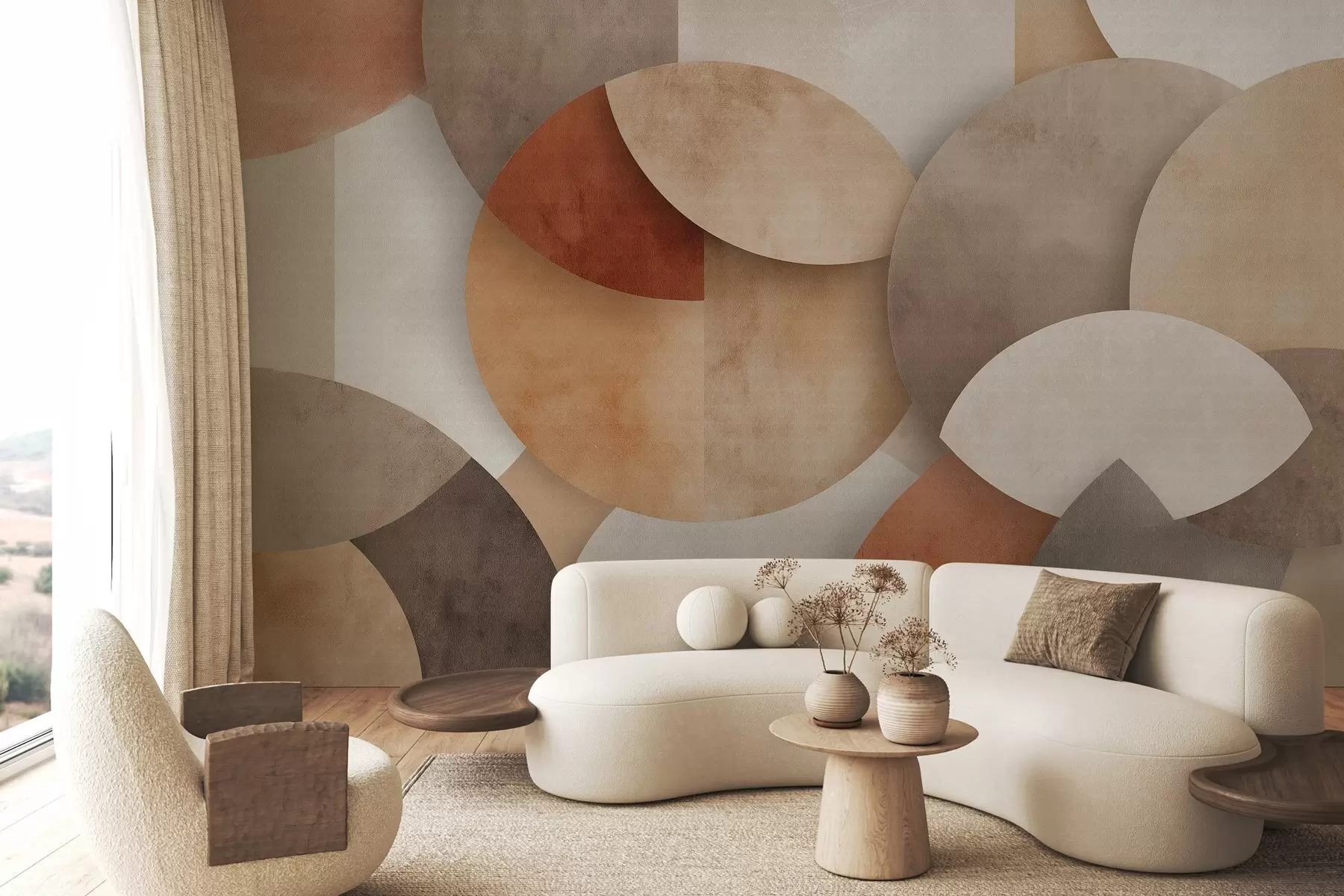 murais de parede geometria abstrata texturizada em tons quentes de marrom e ocre w04310