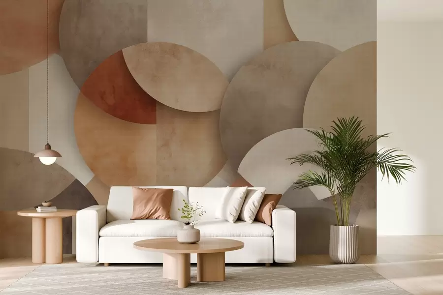 murais de parede geometria abstrata texturizada em tons quentes de marrom e ocre w04310