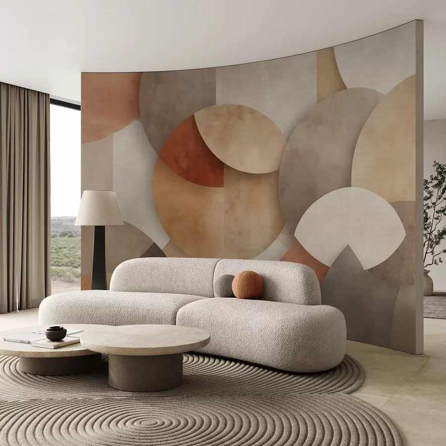 murais de parede geometria abstrata texturizada em tons quentes de marrom e ocre w04310