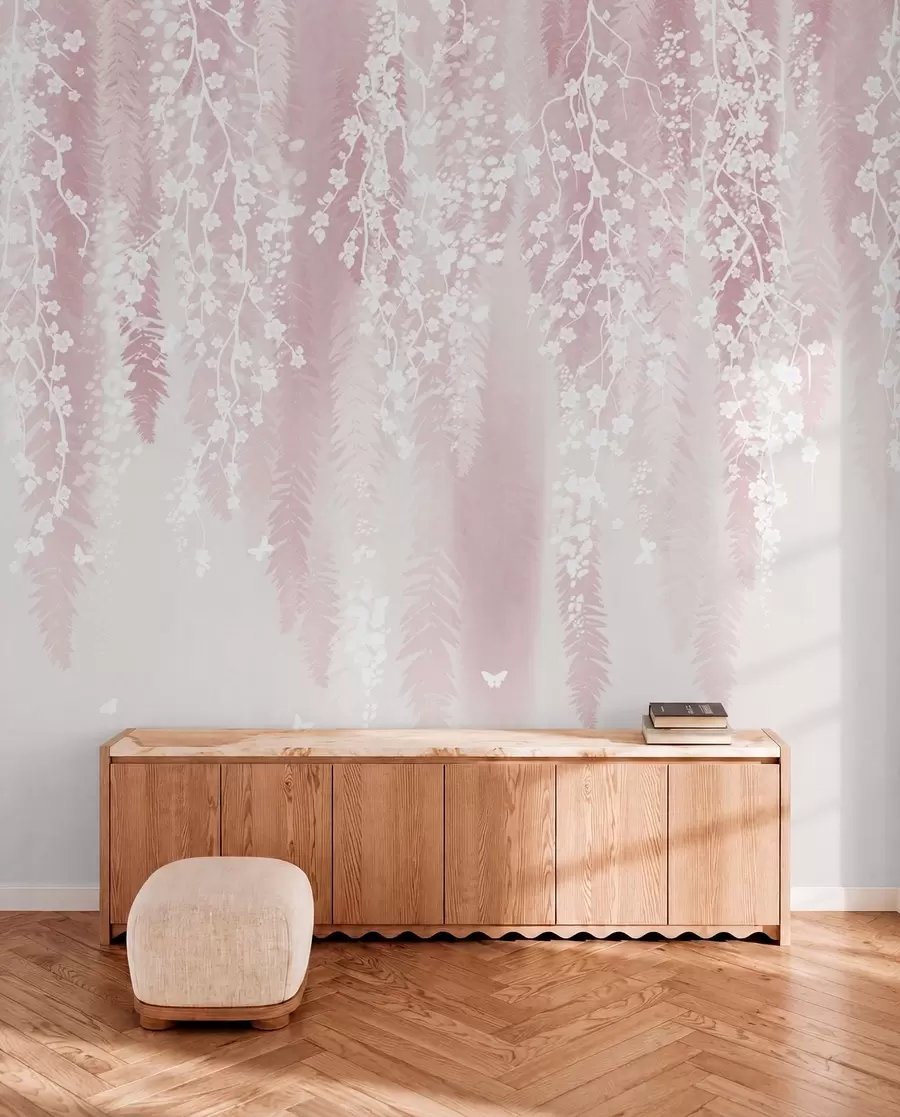 murais de parede Versão rosa de ramos com flores brancas w04417v1
