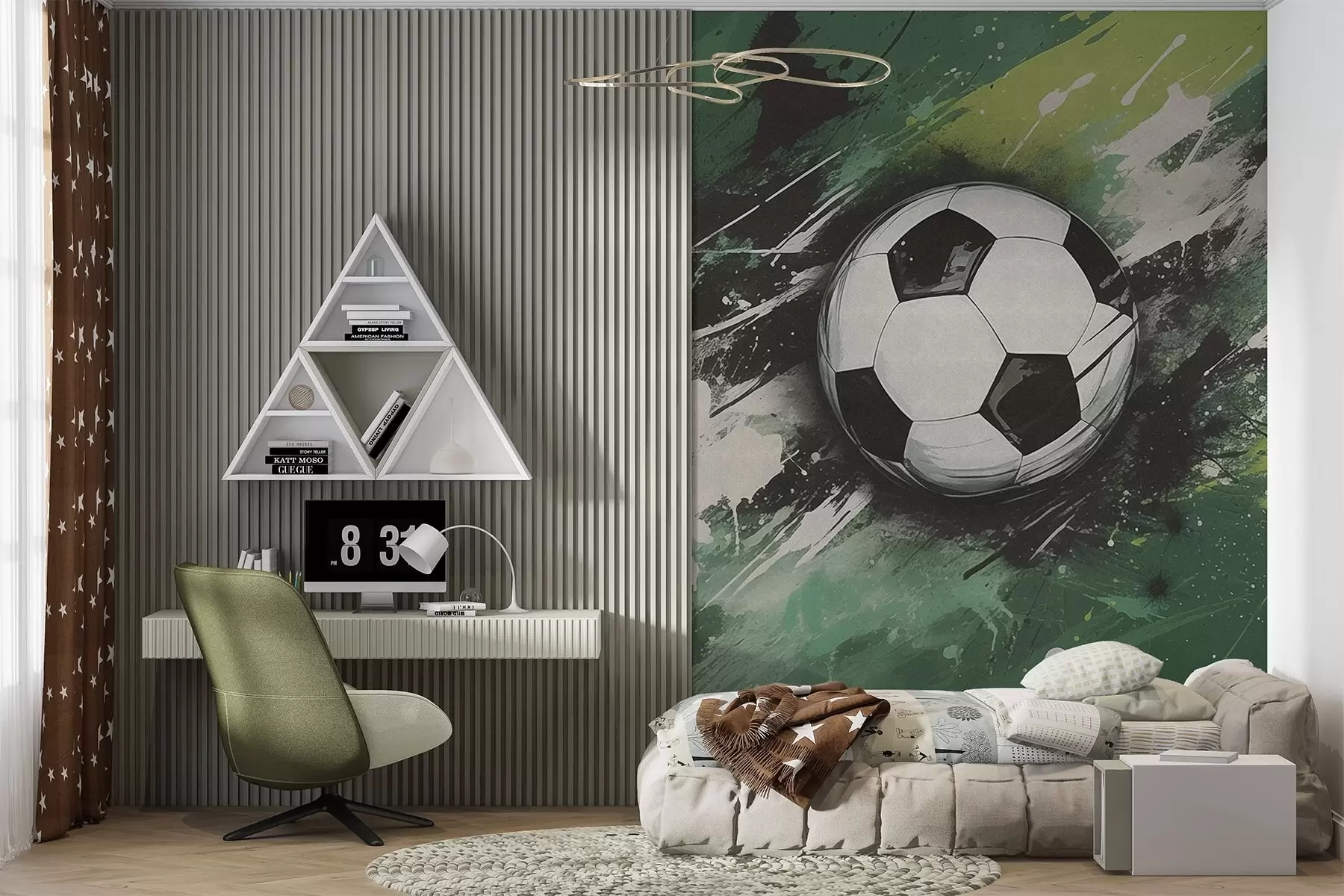 murais de parede Bola de futebol com grafite embaçado ao fundo w04467