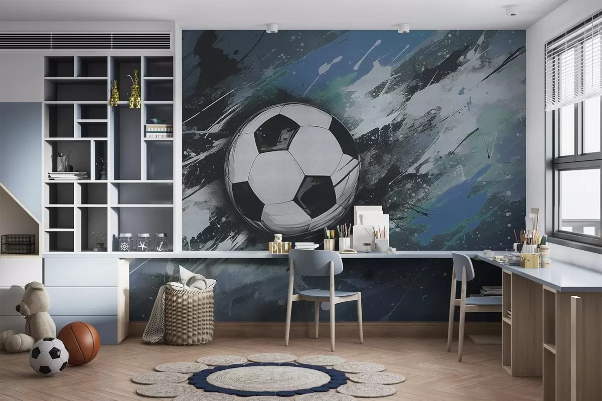murais de parede Bola de futebol com grafite embaçado ao fundo w04467v1