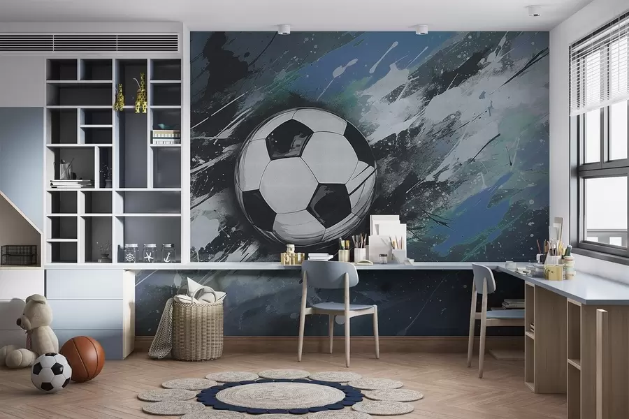murais de parede Bola de futebol com grafite embaçado ao fundo w04467v1