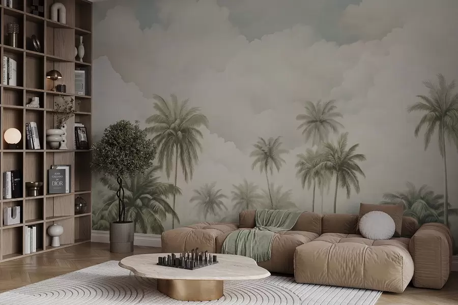 murais de parede Palmeiras contra o fundo de nuvens w04485