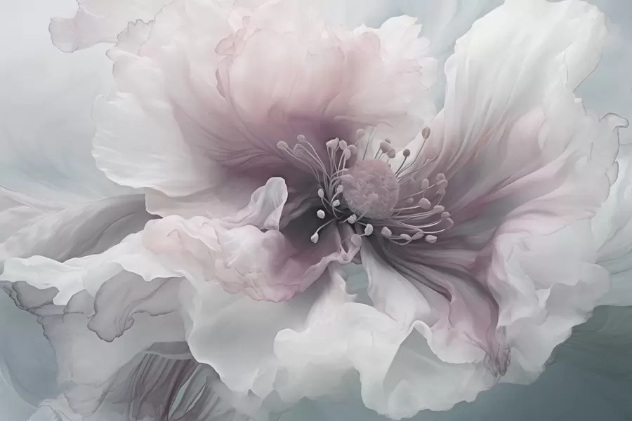 murais de parede Flor delicada com pétalas rosas e brancas w04446