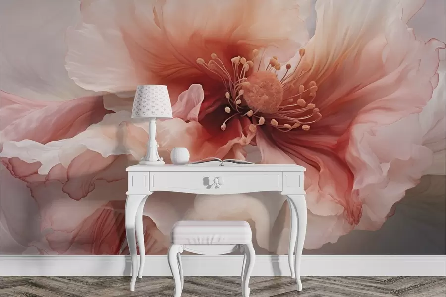 murais de parede Flor grande em tons de vermelho e rosa w04446v2