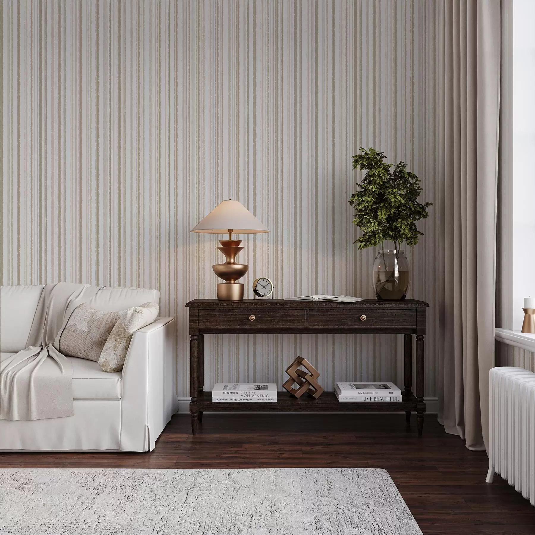 murais de parede Listras bege-rosa com detalhes em branco a00505