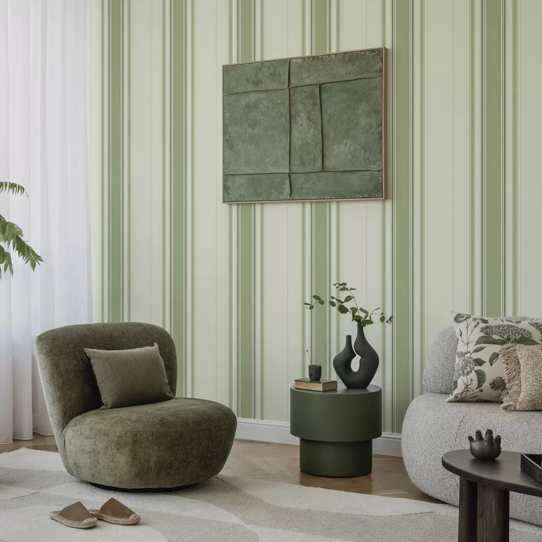 murais de parede Fundo creme com uma faixa central verde larga a00519