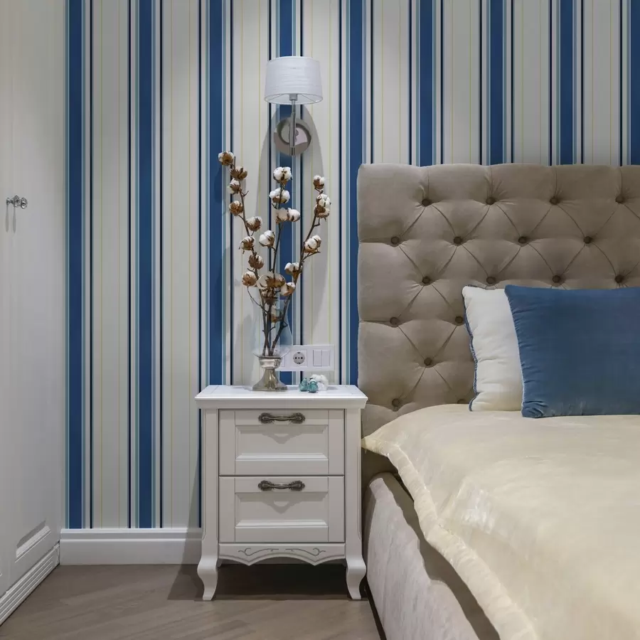 murais de parede Listras azuis largas com linhas amarelas finas a00522