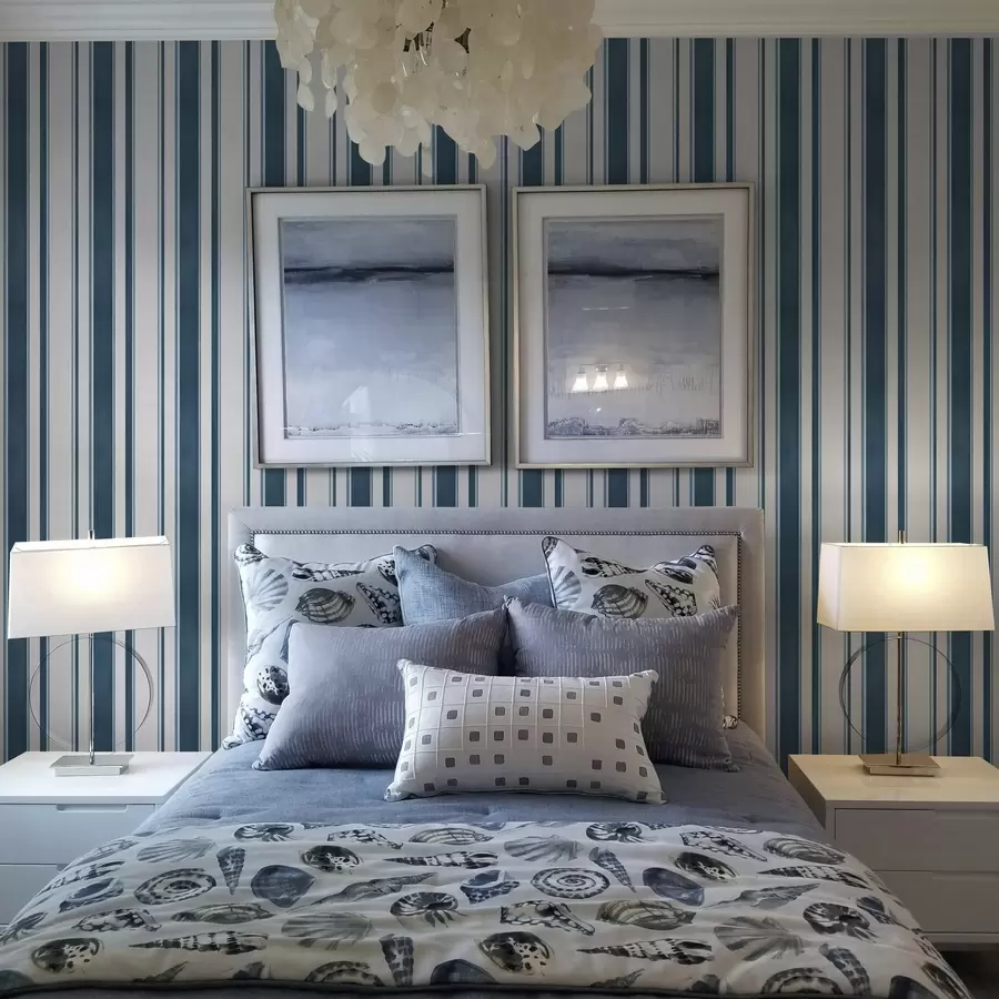 murais de parede Combinação de listras turquesa em um fundo branco com ritmo a00527