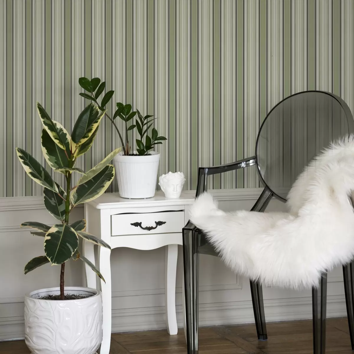 Papel de parede Fundo creme com uma mistura de listras verdes e pretas a00563