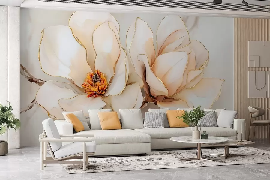 murais de parede Flores grandes de magnólia clara com pétalas macias w09308