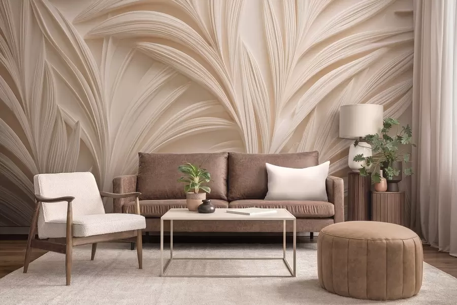 murais de parede Folhas decorativas bege em estilo 3D w09351