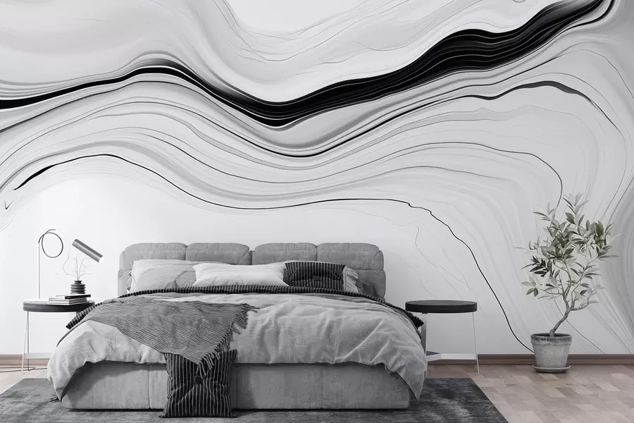 murais de parede Padrão em preto e branco com o efeito de camadas de mármore w09358