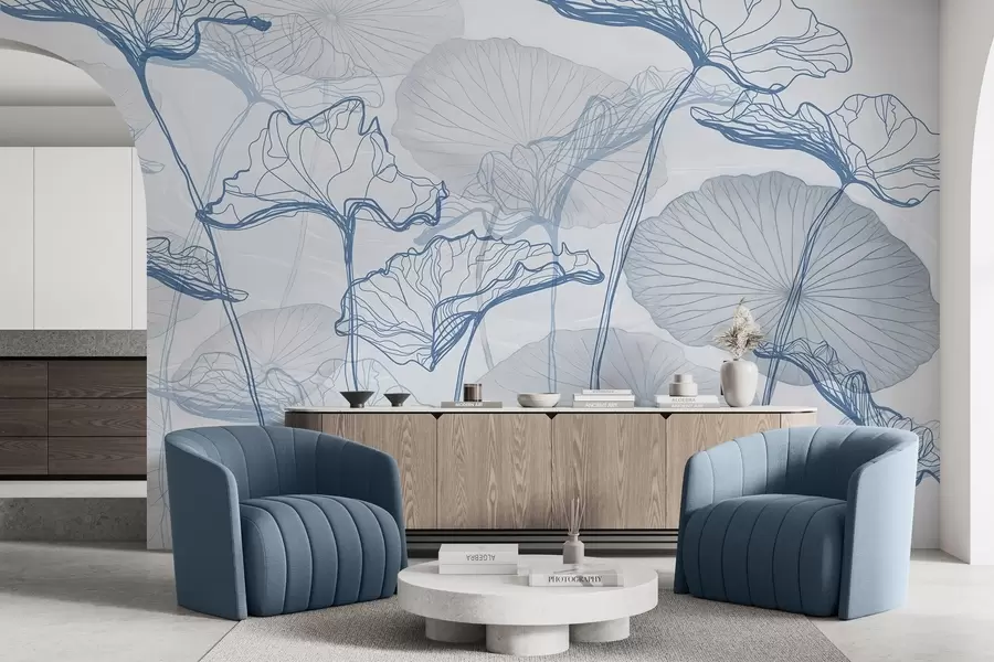 murais de parede Várias folhas de lótus w04471v2