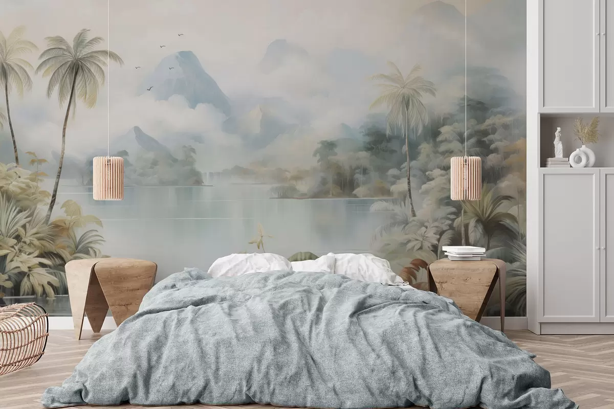 murais de parede Rio na selva perto das montanhas w04536