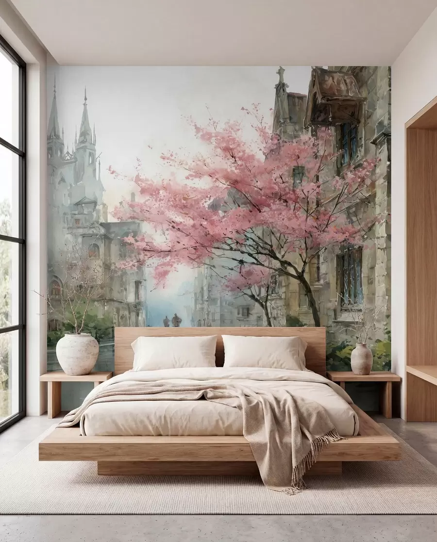 murais de parede paisagem urbana em estilo aquarela w04500