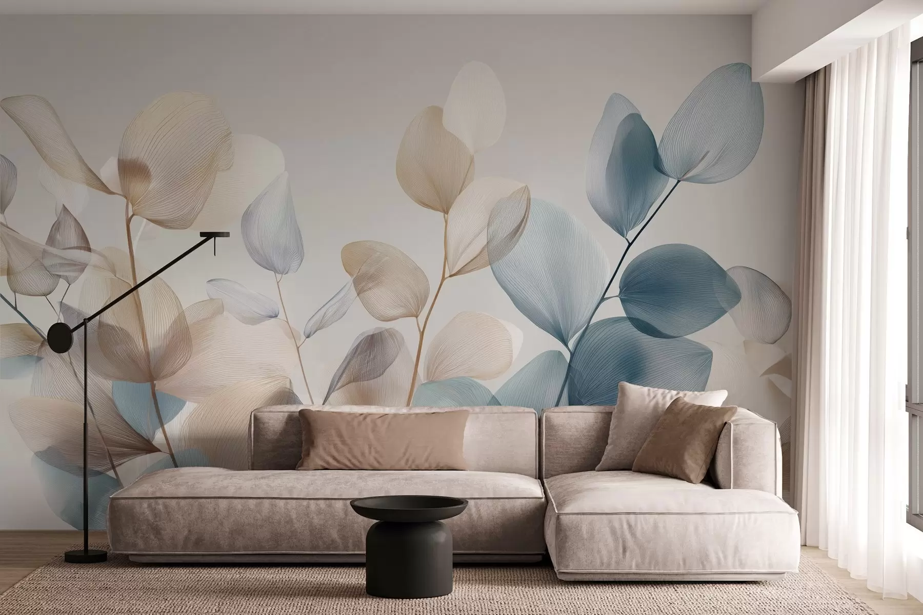 murais de parede folhas elegantes de eucalipto com veias w04503