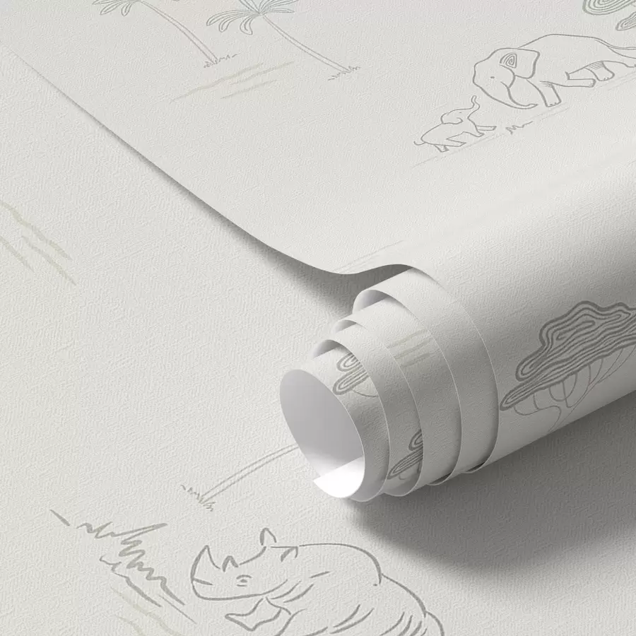 murais de parede Safári minimalista: elefantes, rinocerontes, leopardos e palmeiras a00492