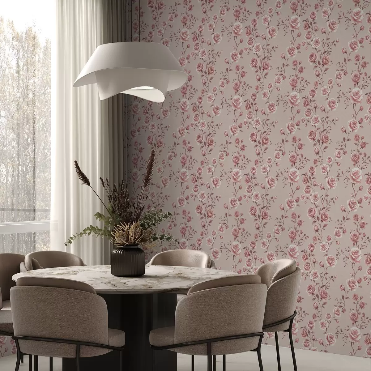 Papel de parede Rosas em pó sobre bege — padrão vintage a00497