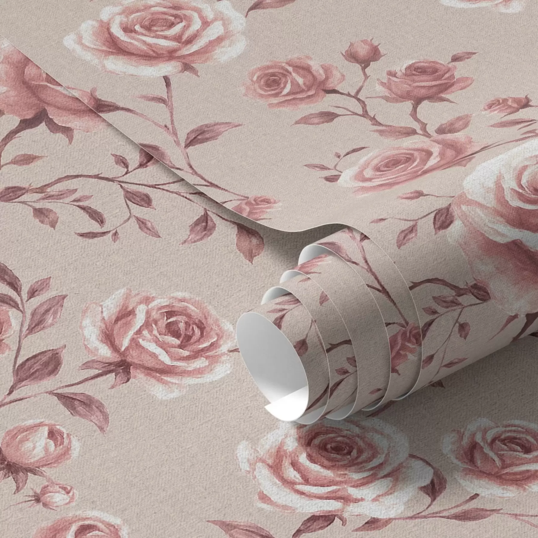 murais de parede Rosas em pó sobre bege — padrão vintage a00497