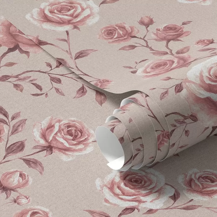 murais de parede Rosas em pó sobre bege — padrão vintage a00497