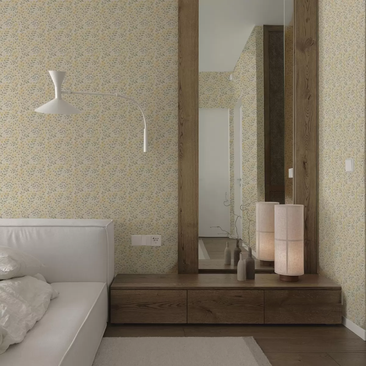 Papel de parede Flores amarelas em aquarela sobre fundo claro a00570