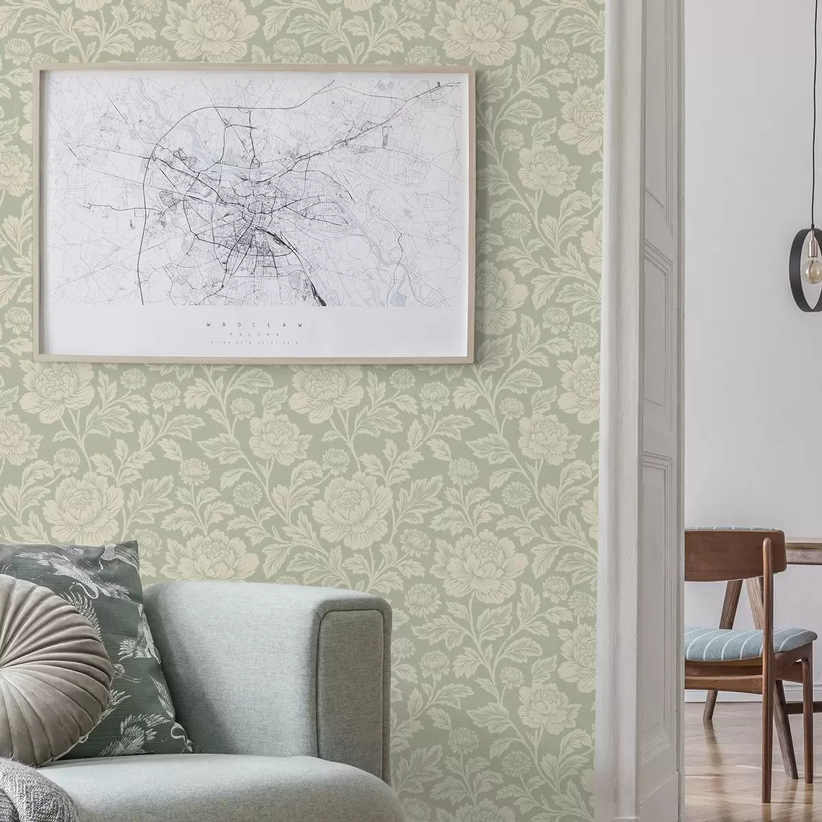 Papel de parede Grandes peônias em linha artística sobre fundo cinza-claro a00582