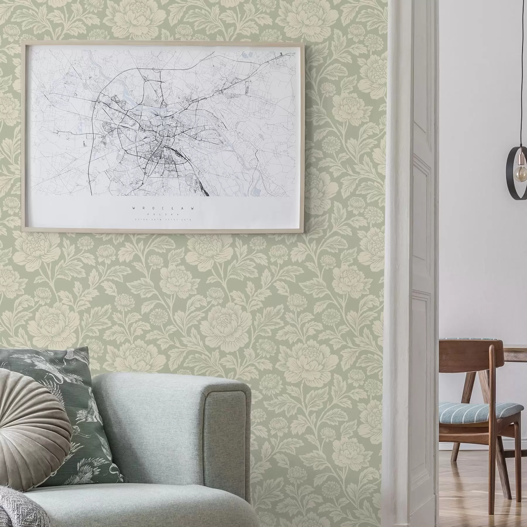 murais de parede Grandes peônias em linha artística sobre fundo cinza-claro a00582