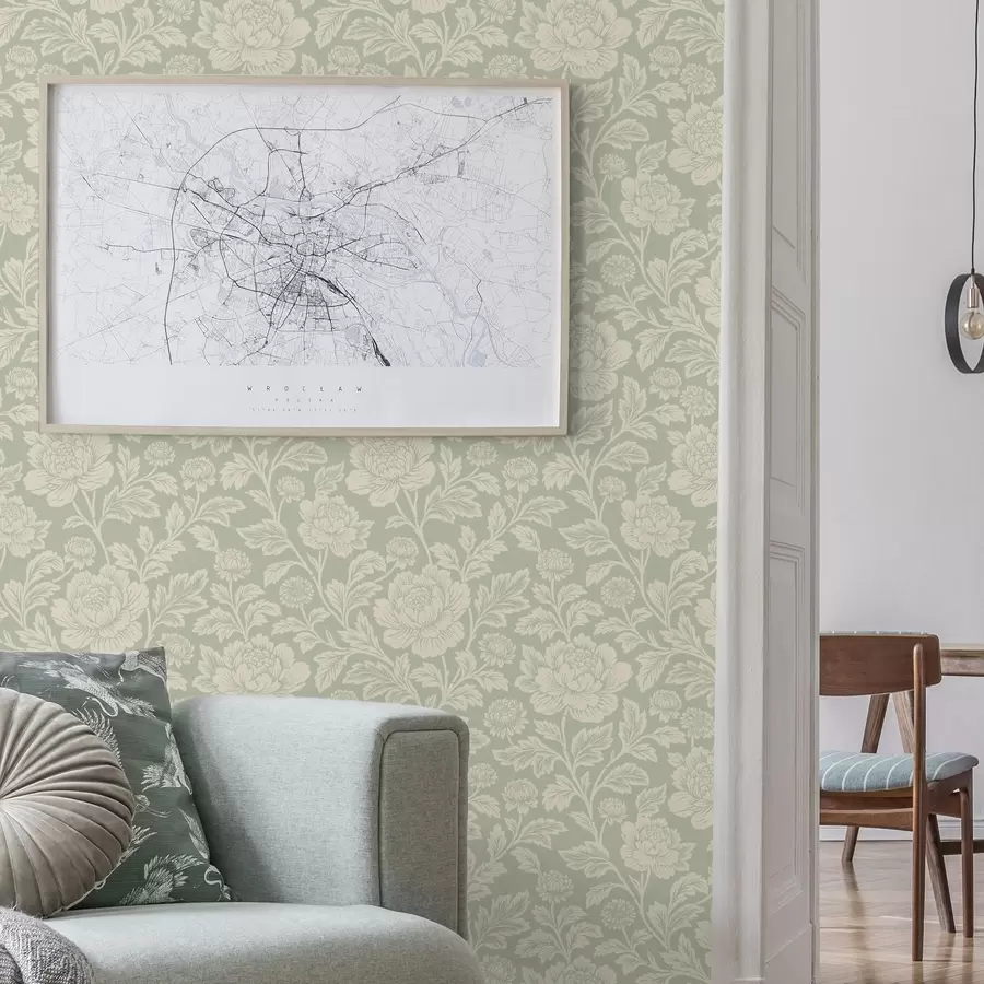 murais de parede Grandes peônias em linha artística sobre fundo cinza-claro a00582