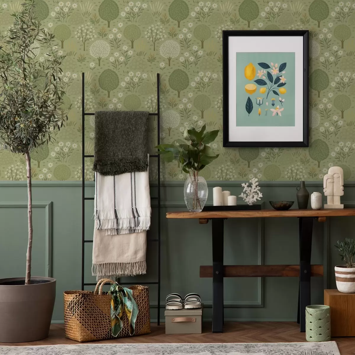 Papel de parede Jardim verde das crianças: árvores, flores e trigo a00586