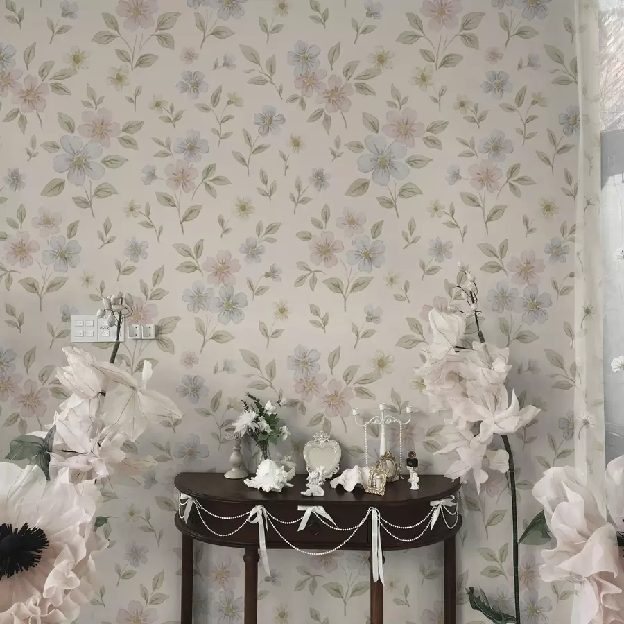 murais de parede Flores de campo em tons pastel sobre fundo creme a00596