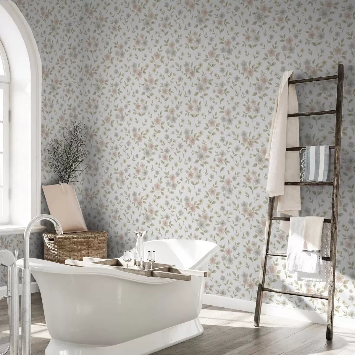 Papel de parede Pequenas flores em aquarela em tons pastéis sobre fundo branco a00596v1