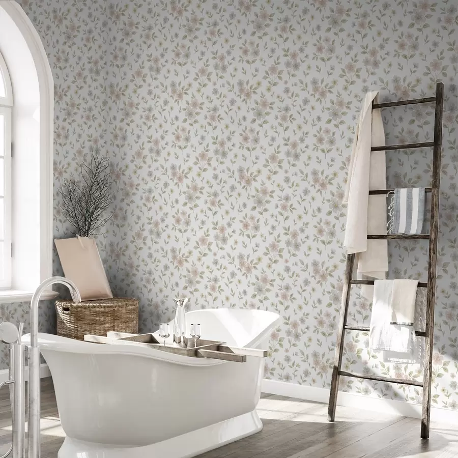 murais de parede Pequenas flores em aquarela em tons pastéis sobre fundo branco a00596v1