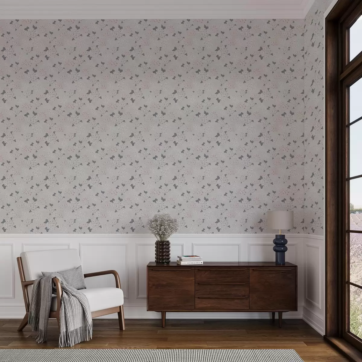 Papel de parede Flores arejadas sobre um fundo claro, tons suaves de rosa-cinza a00600