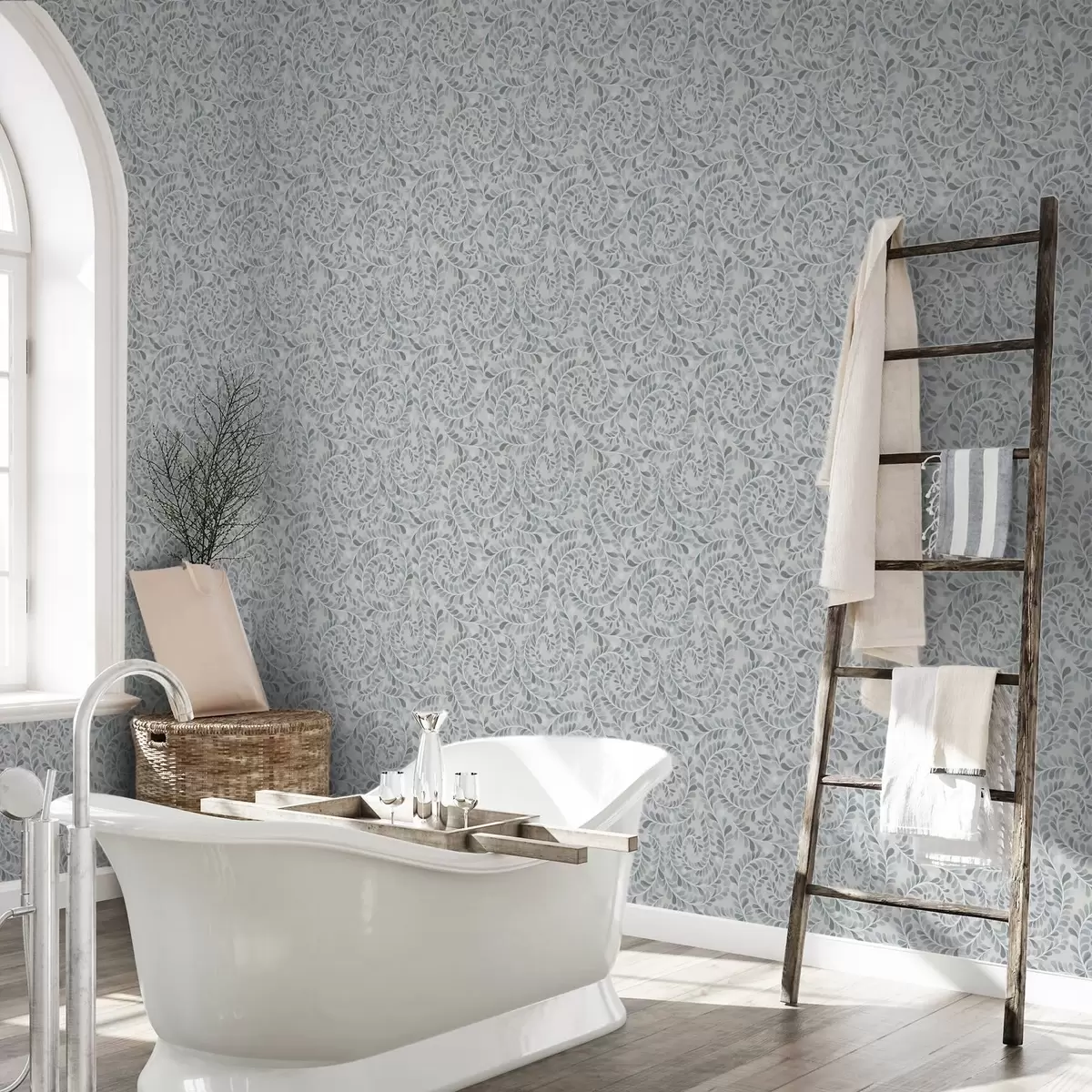 Papel de parede Folhas em espiral em uma paleta de tons azul-cinza-verde a00602