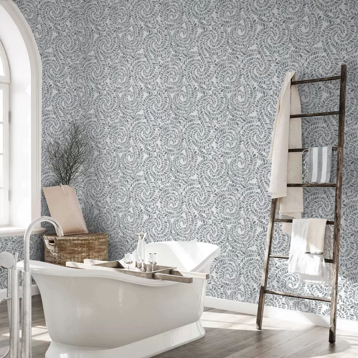 Papel de parede Espirais folhosas em tons frios de cinza-azulado a00602v1