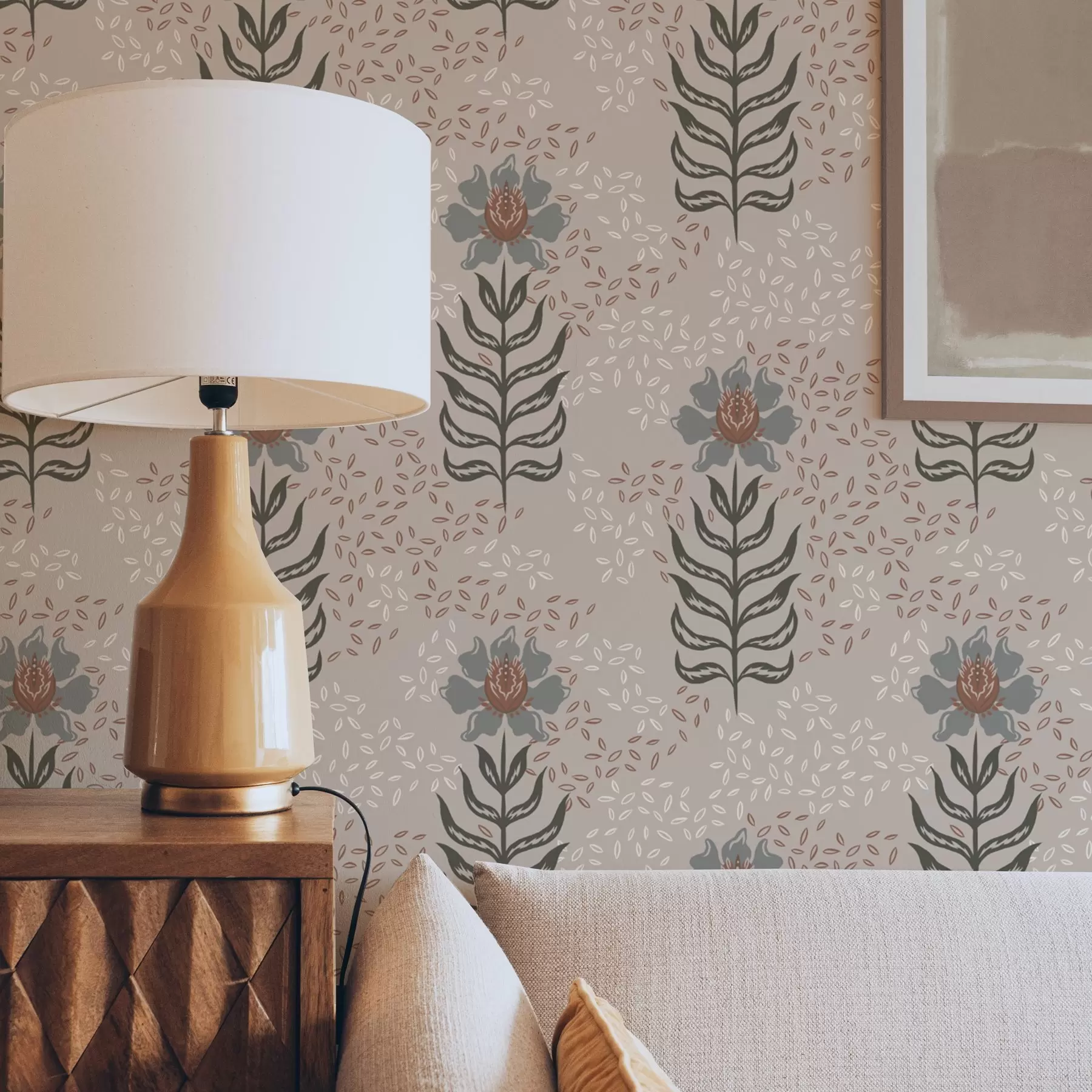 murais de parede Flores e sementes estilizadas em bege quente a00604