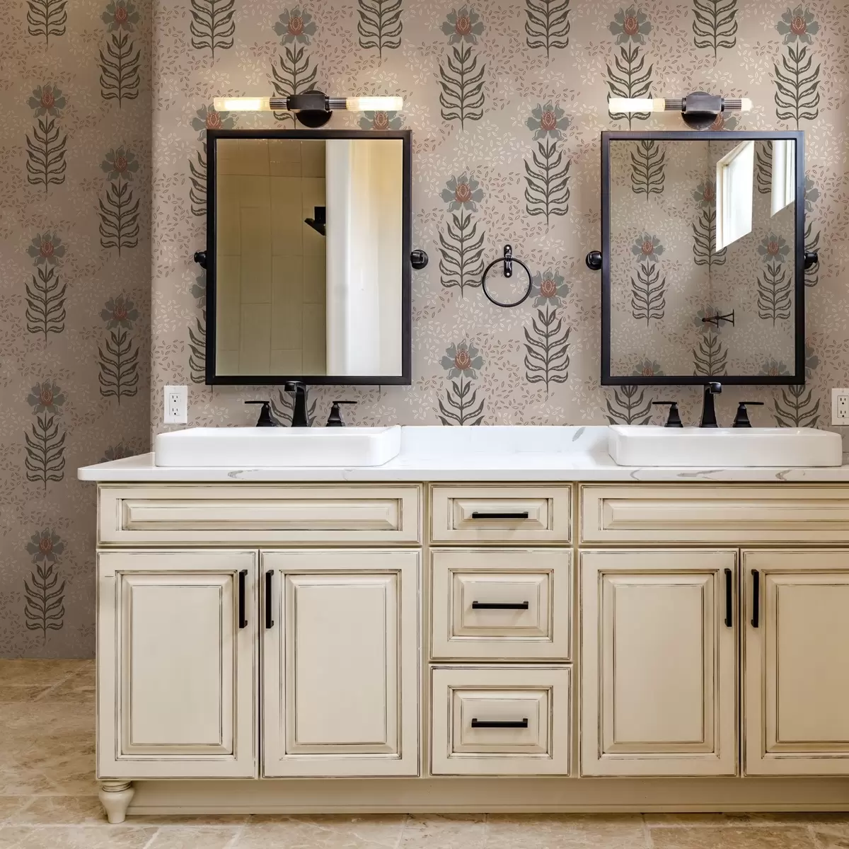 Papel de parede Flores e sementes estilizadas em bege quente a00604